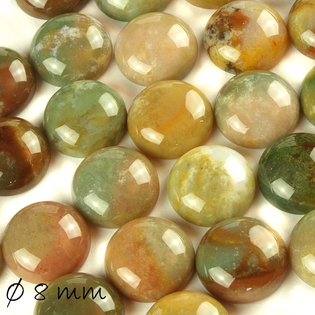 2 Stück Cabochons, Indischer Achat, Ø 8 mm