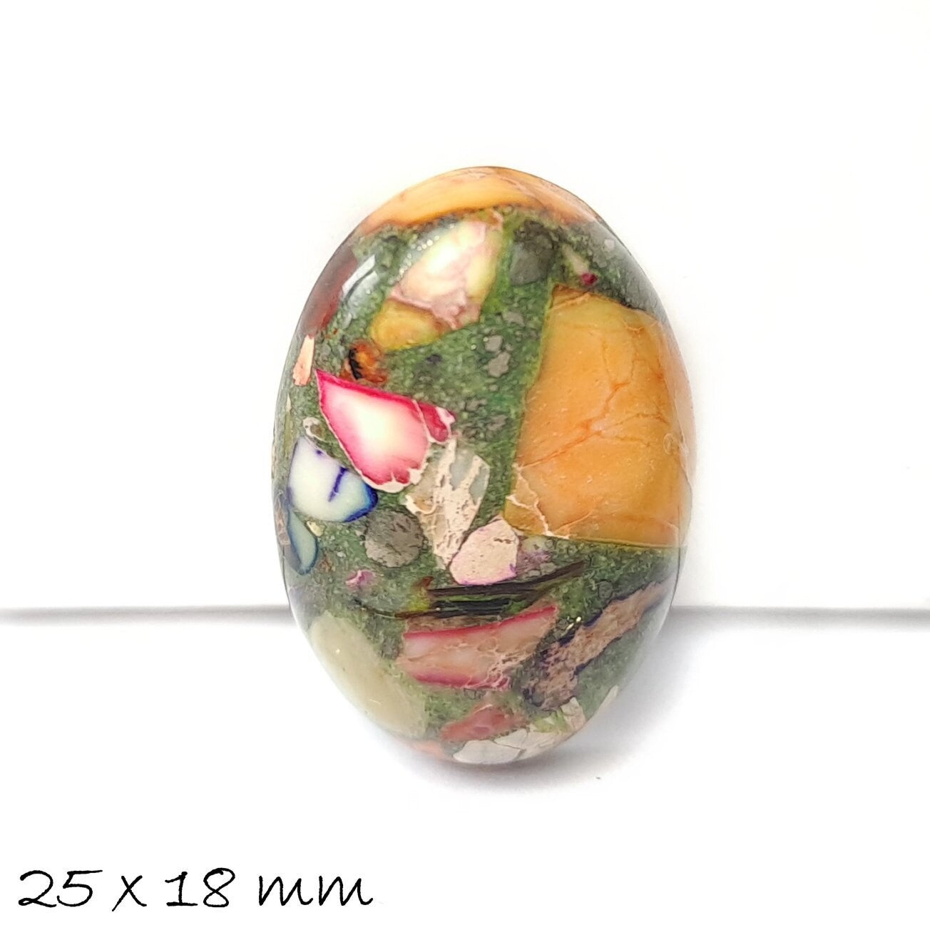 1 Stück Cabochon, synthetischer Regalit/ Imperial Jasper, 25 x 18 mm, bunt