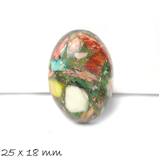 1 Stück Cabochon, synthetischer Regalit/ Imperial Jasper, 25 x 18 mm, bunt