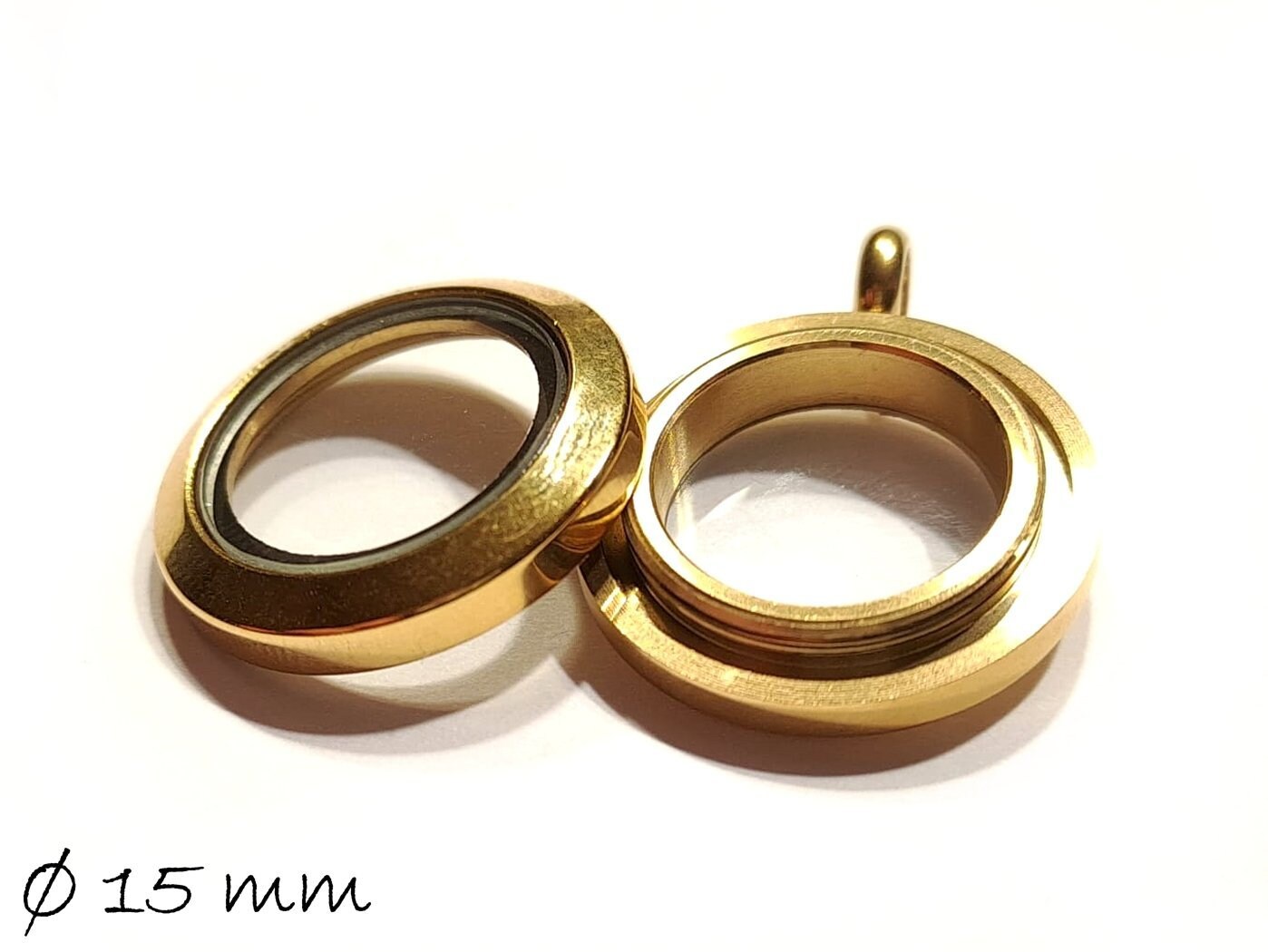 1 Stück Schraub Medaillon in gold, Glas, Edelstahl, Ø 15 mm