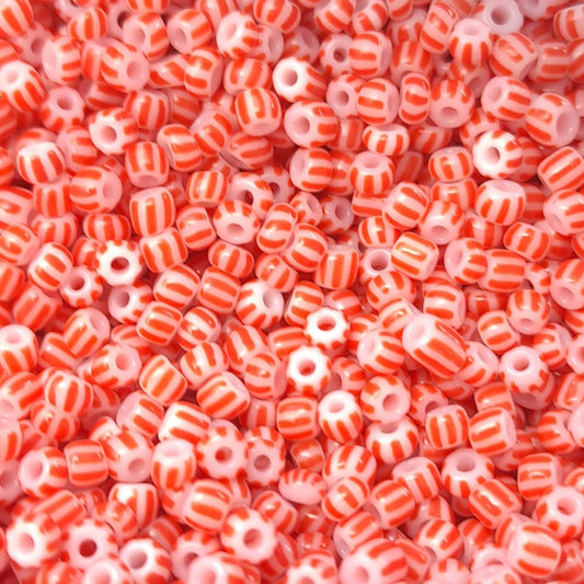 0,05EUR/g - 50 g rot-weiße Rocailles Perlen 3 x 2,5 mm #33
