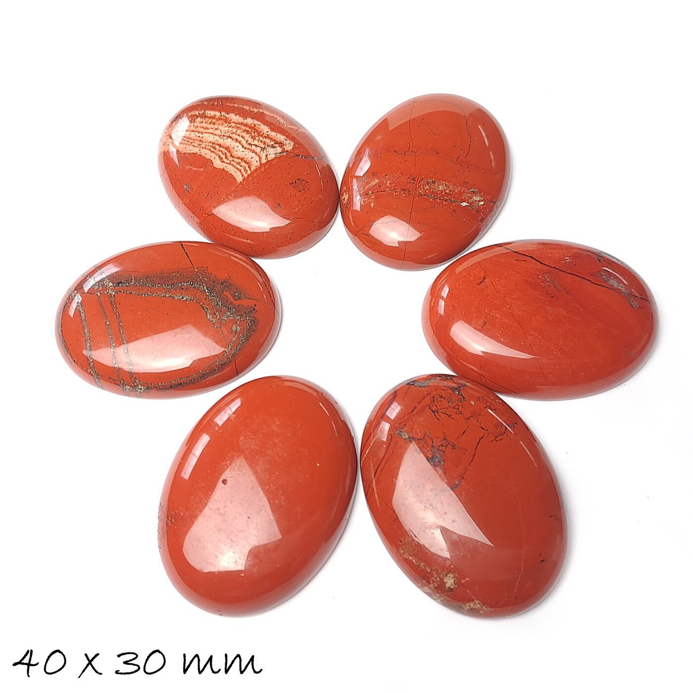 B-WARE - 1 Stück Edelstein Cabochons Roter Jasper, 40 x 30 mm