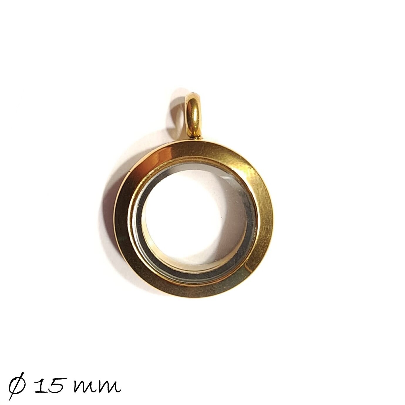 1 Stück Schraub Medaillon in gold, Glas, Edelstahl, Ø 15 mm