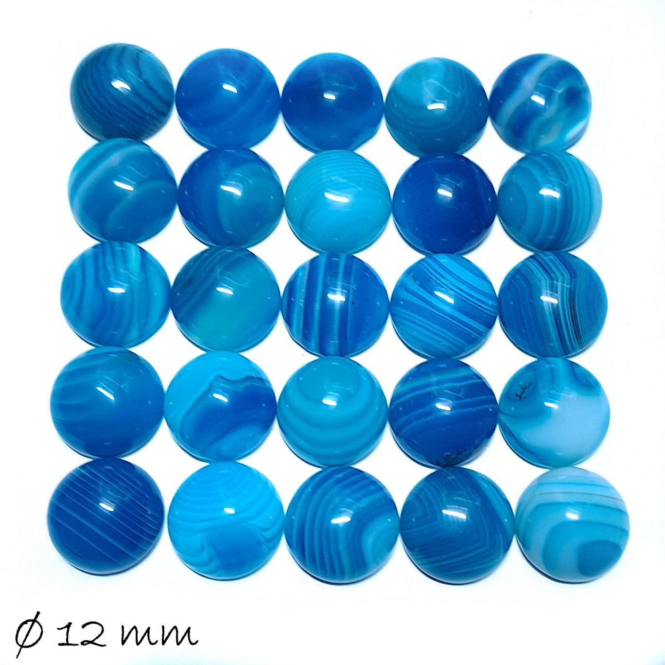 2 Stück Edelstein Cabochons, blauer Achat, 12 mm