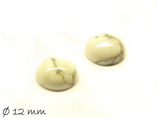 2 Stück Edelstein Cabochons, weißer Howlith, 12 mm