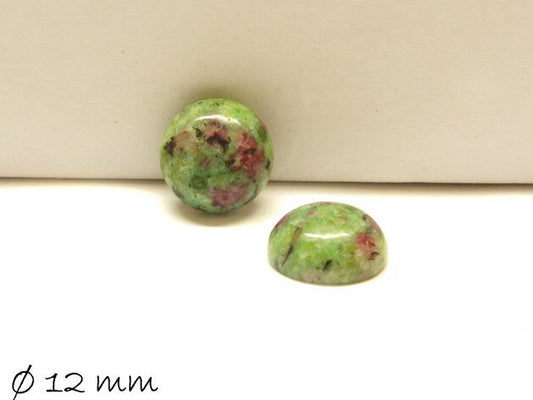 2 Stück Edelstein Cabochons, Rubin-Zoisit, Ø 12 mm