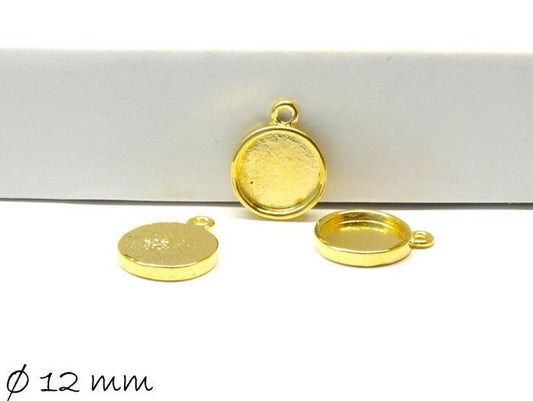 4 Stück Anhänger mit Cabochonfassung/Medaillon, 12mm, gold