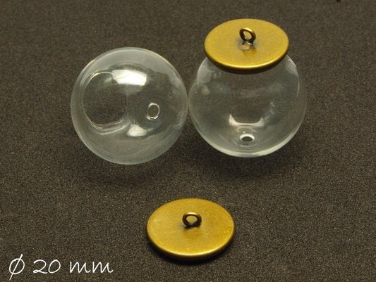 1 Stück Glasperle Hohlperle klar mit Verschluss Ø 20 mm, 5