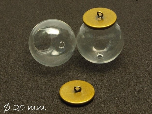 1 Stück Glasperle Hohlperle klar mit Verschluss Ø 20 mm, 6