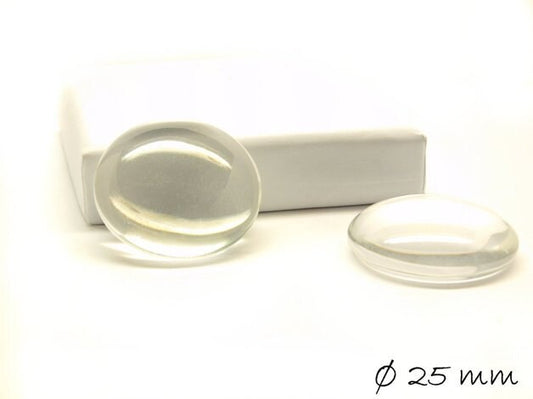 4 Stück Glas Cabochons, rund, klar, Ø 25 mm