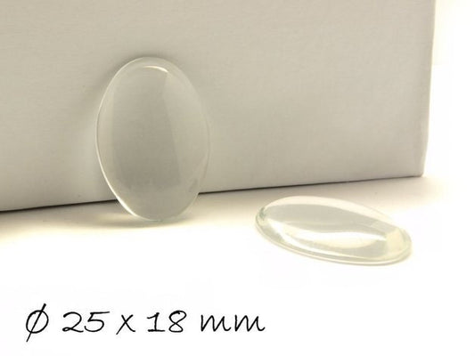 10 Stück Glas Cabochons, oval, klar, 25 x 18 mm