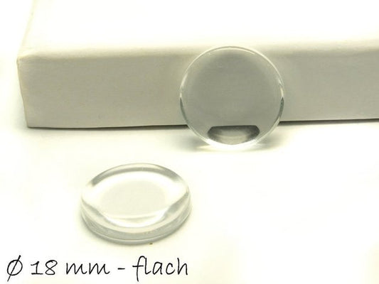 10 Stück runde klare 18 mm Glas Cabochons - flach