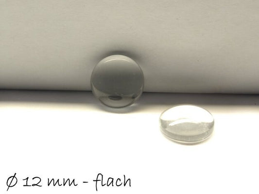 10 Stück Glas Cabochons, rund, klar, Ø  12 mm - flach