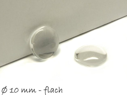 10 Stück runde klare 10 mm Glas Cabochons - flach