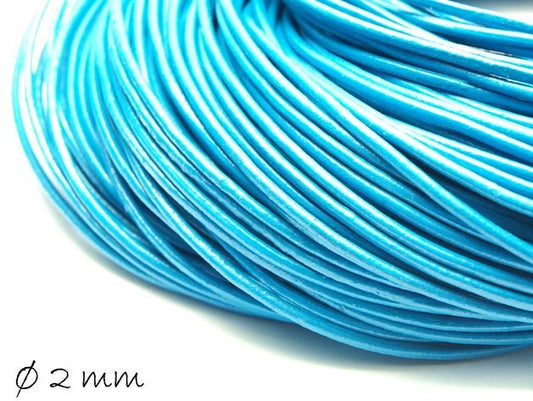 0,70EUR/m - 5 m Lederband, türkis, blau Ø 2 mm