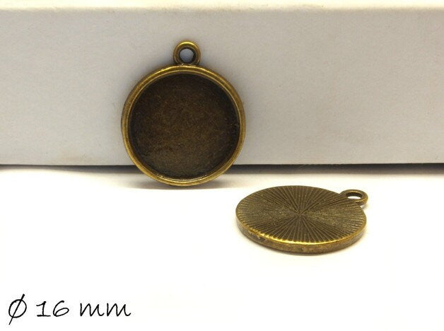 2 Stück Anhänger mit Cabochonfassung / Medaillon, Ø 16 mm, bronze