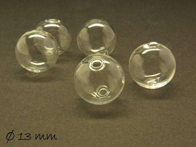 4 Stück Glasperlen Perlen hohl transparent 13 mm