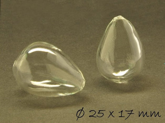 1 Stück Glasperle - Hohlperle klar Tropfen 25 x 17 mm